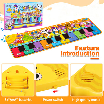 Kids Musical Piano Mats With 25 Music Sounds, Musical Toys Baby Floor Piano Keyboard Mat Carpet Animal Blanket Touch Playmat Early Education Toys For 1 2 3 4 5 6+ Years Old Girls Boys Toddlers