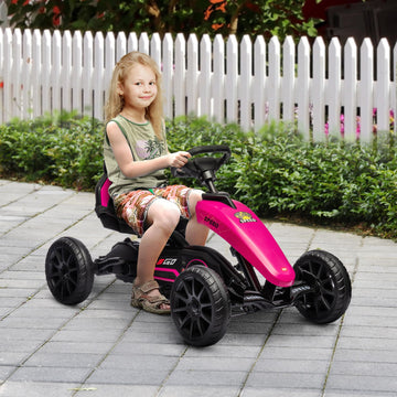 Aosom Kids Pedal Go Kart, Outdoor Ride On Toys With Swing Axle, Adjustable Seat, Handbrake, 4 Shock-Absorbing Wheels, Gift For Boys And Girls Aged 3-8 Years Old, Pink