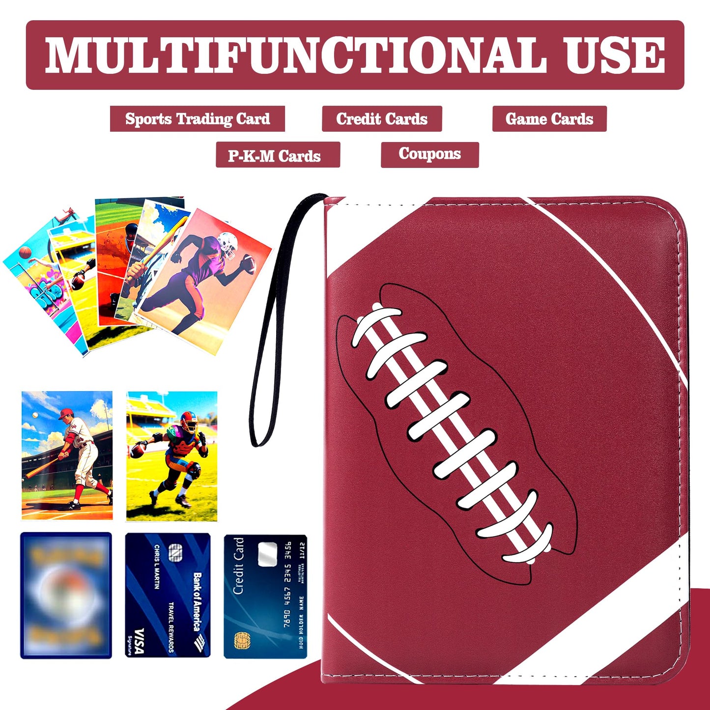 MGCLBR Trading Card Binder 4 Pocket Storage Album for Collectible Cards with 50 Removable Double-Sided Card Holder for Standard Size Cards