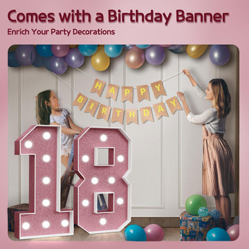 Marquee Numbers Pink 18Th-Birthday Decorations: Large 3Ft Light Up Number Rose Gold 18 Birthday Decoration For Boy Girl 18 Year