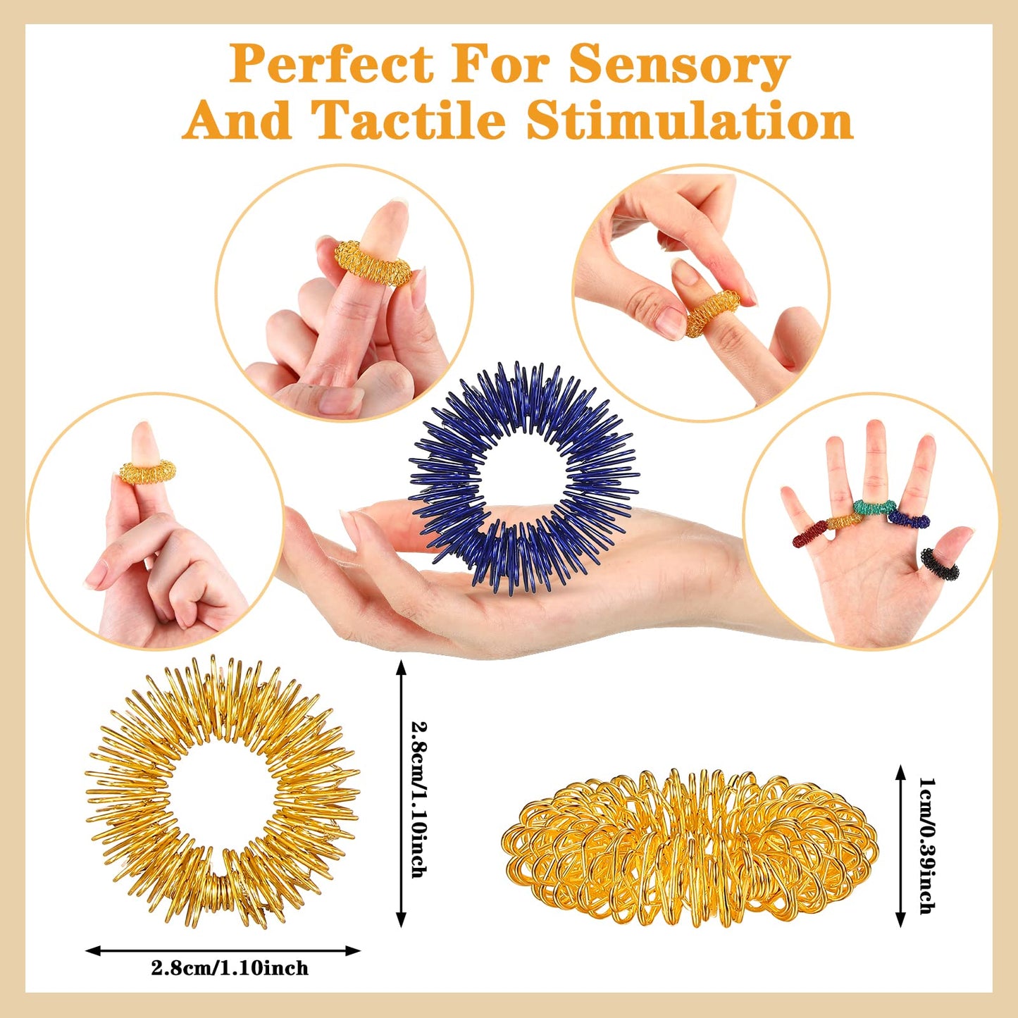12 Pieces Fidget Anxiety Rings Including 6 Pieces Spiky Sensory Finger Rings, Spinner Rings, Anxiety Rings, Zircon Ring With Beads For Women Men (Multiple Style)