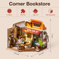 Robotime Diy Miniature House Kit Mini Corner Bookstore Tiny House Making Kit With Led Wooden Craft Diorama Kit Decorative Hobby