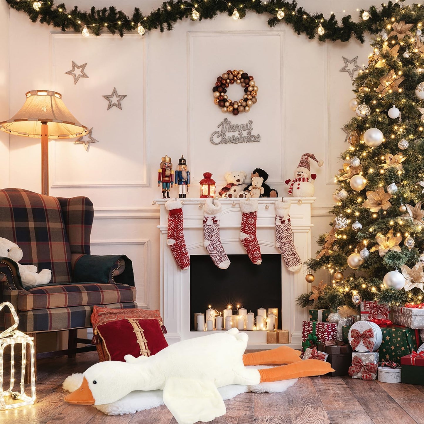 Hposan Goose Stuffed Animal Toy Cute Giant White Goose Stuffed Animal Duck Plush Super Soft Hugging (A: 19.5 Inch)