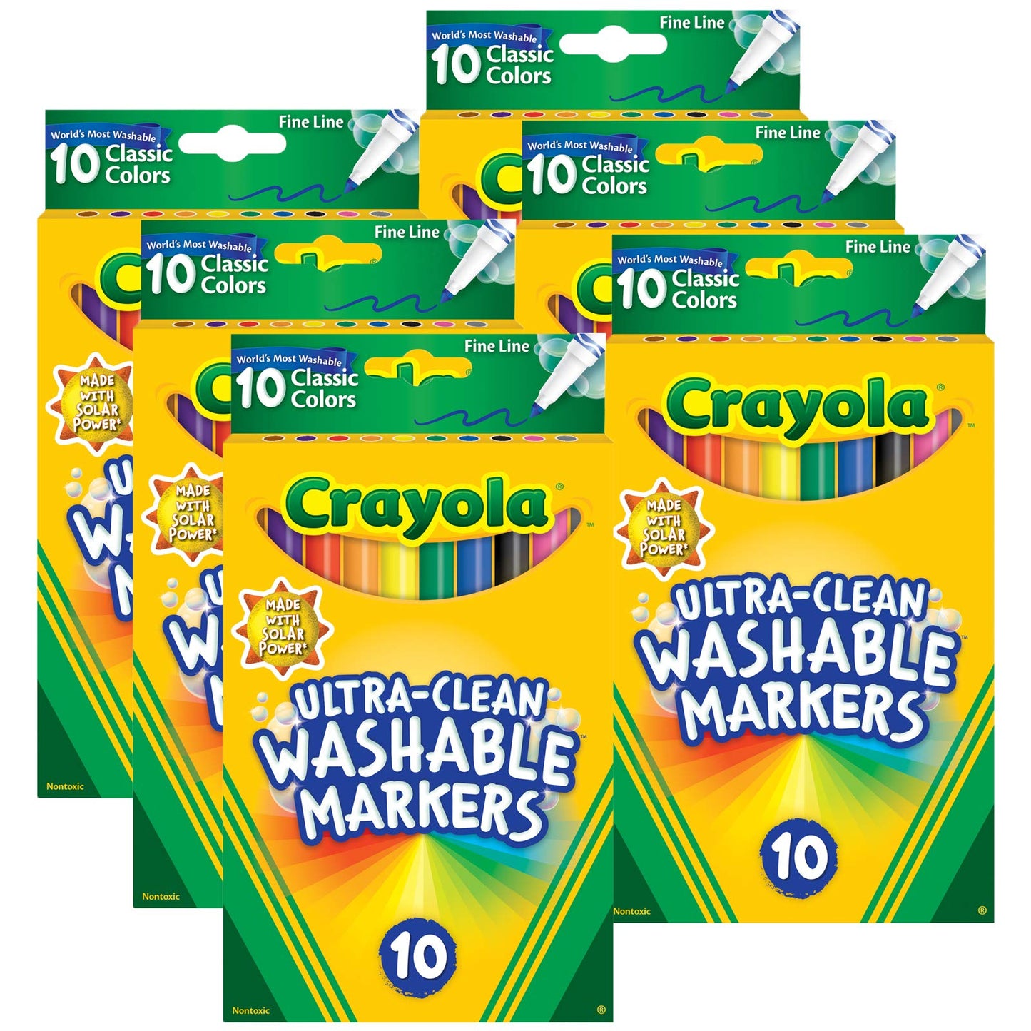 Crayola UltraClean Markers, Fine Line, Classic Colors, 10 Per Pack, 6 Packs
