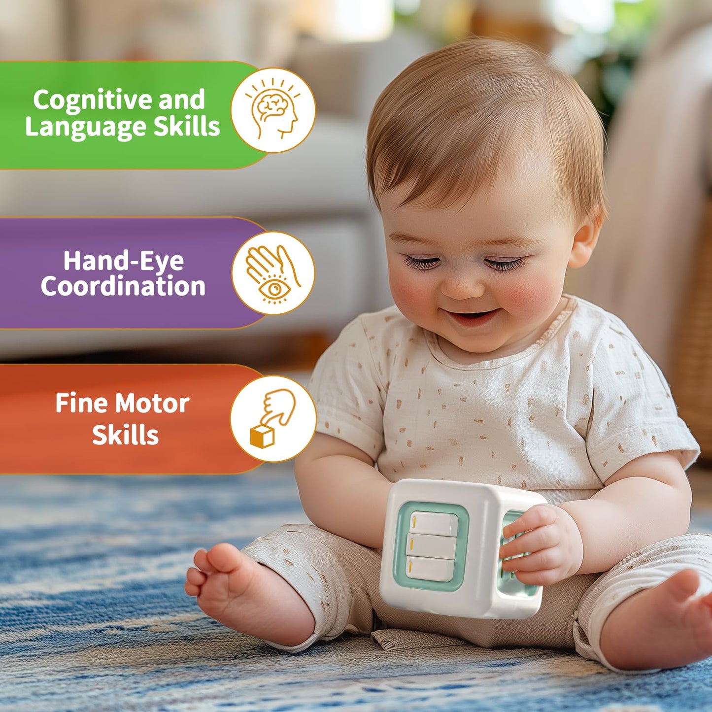 Activity Cube Montessori Toys for 1 Year Old, Sensory Toys Busy Board for Babies 6-12 Months, Car Travel Airplane Toys for Toddl