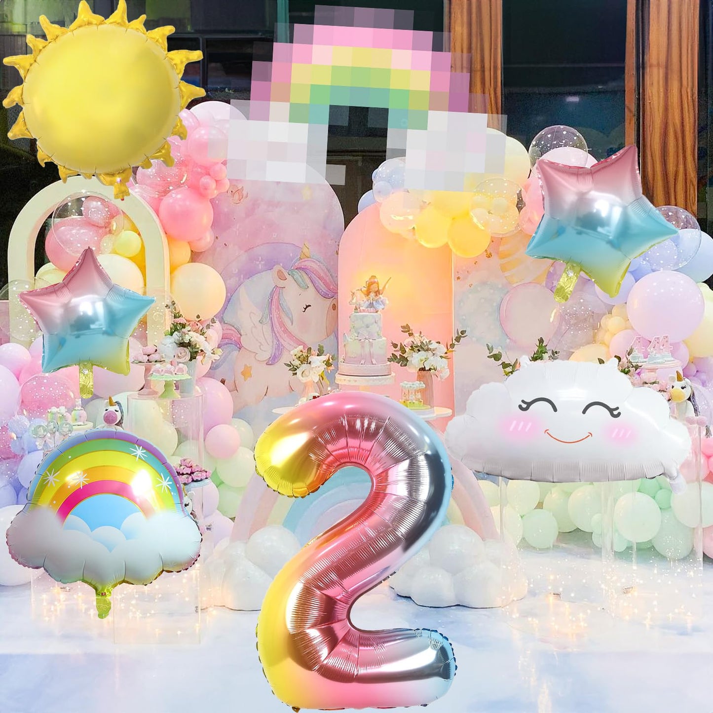Rainbow Balloons 2Nd Birthday Decorations For Girls, Rainbow Birthday Balloons Set 2 Year Old Birthday Decorations With Sun Rain