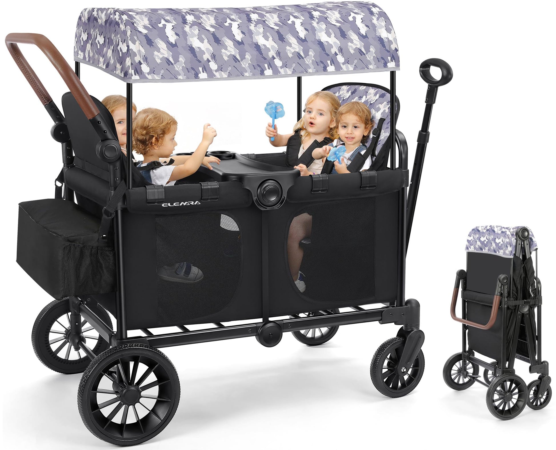 wagon.stroller ELEMARA 4-Seater Wagon Stroller, Foldable All-Terrain, Adjustable Handles, Black+Purple, Model MYL005MCN0X