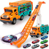 Kids Toys for 3 4 5 6 7 8 Years Old Boys, Carrier Truck Transport Car Toys, Foldable 2 Layer Car Race Track Playset with 25-in R