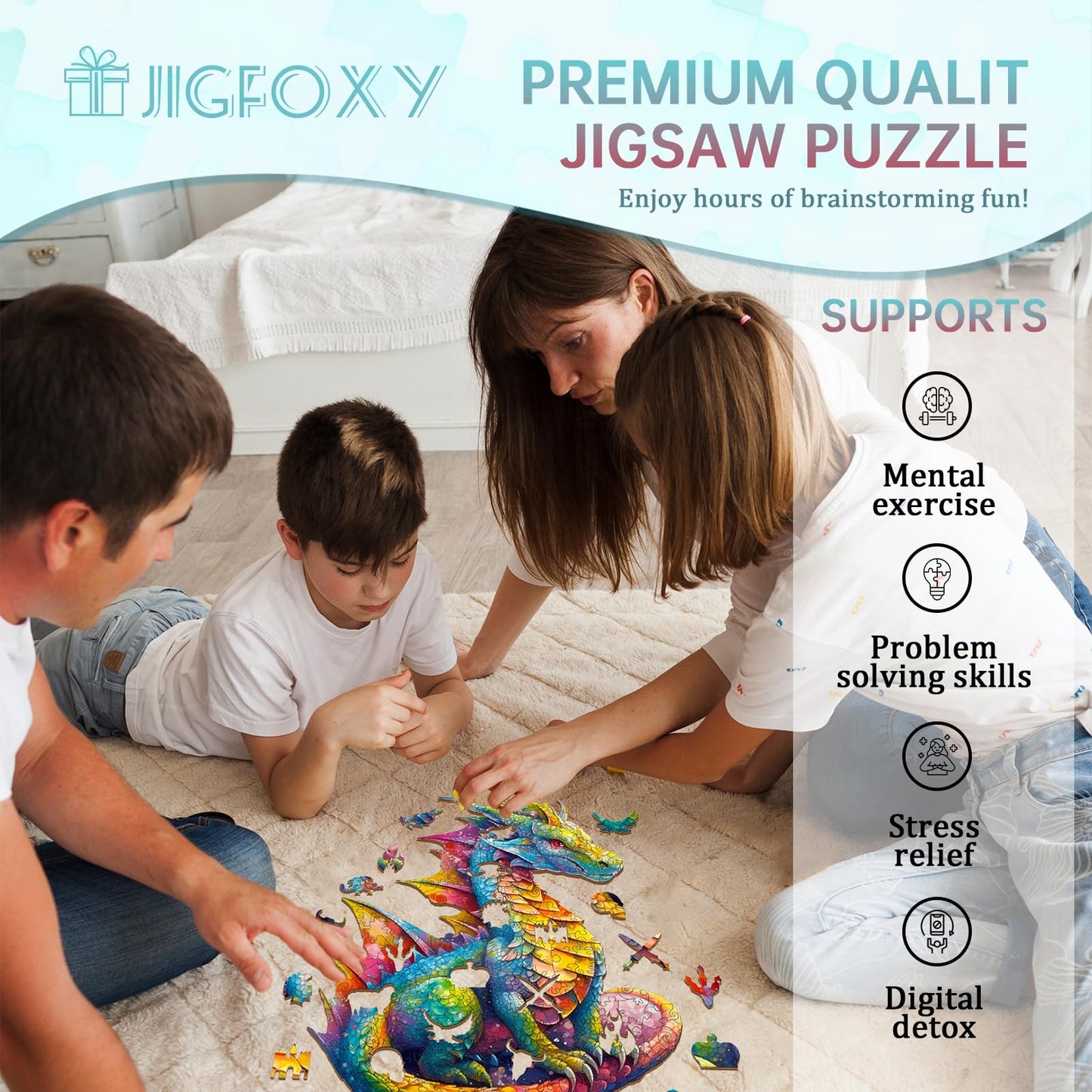 Jigfoxy Wooden Puzzles for mature-themeds  Dragon Wood Puzzles mature-themed  Unique Animal Shape Wooden Jigsaw Puzzles  Birthday Gifts for Puzzles Lovers (XL-21.7 * 18.6in-560pcs)