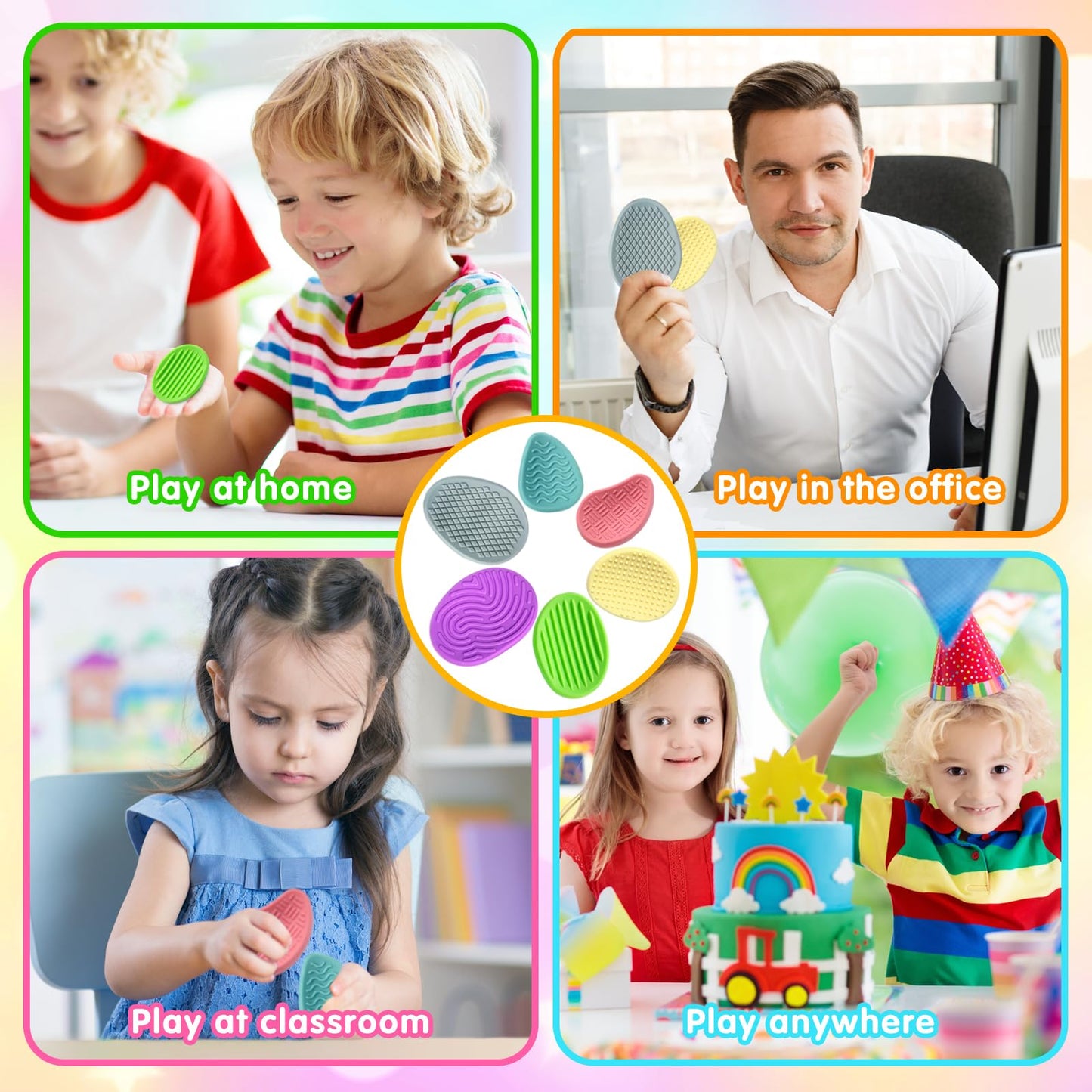 Sensory Fidget Toys For Kids Adults, 12Pcs Silicone Worry Stone, Textured Sensory Stones For Autism Adhd Kids Calming, Classroom Prizes Sensory Toys - Gifts Christmas Stocking Stuffers For Kids
