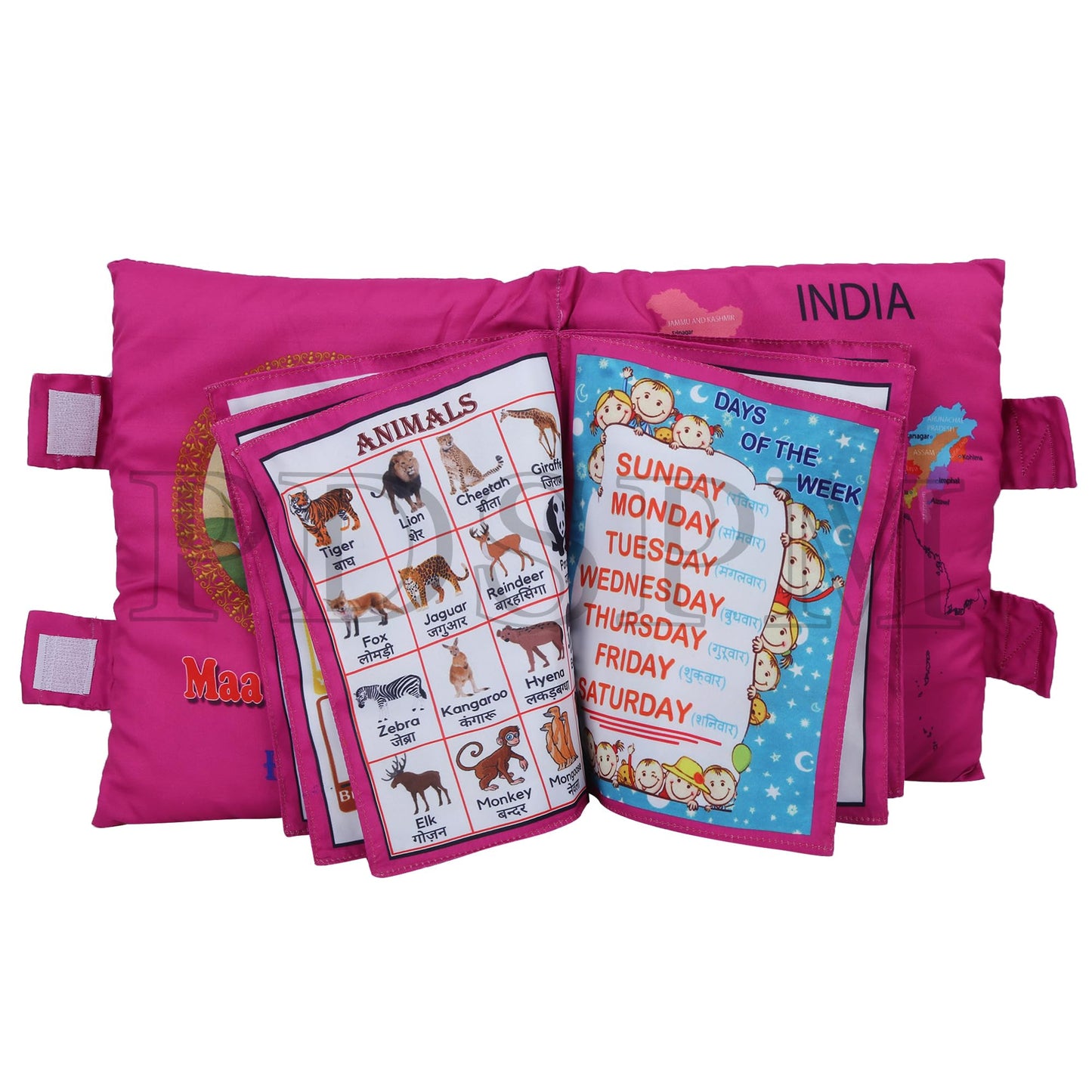 Pdspm Learning Cushion Pillow Book For Kids With 2 Languages Learn - English And Hindi, Activity Play, Soft Cloth Book Baby Pill