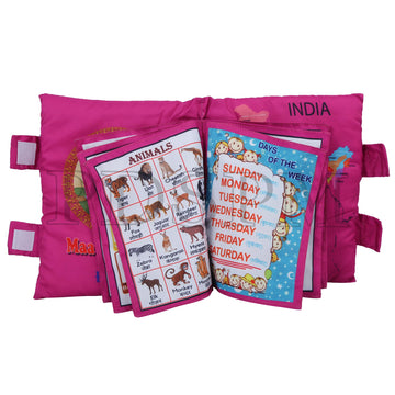 Pdspm Learning Cushion Pillow Book For Kids With 2 Languages Learn - English And Hindi, Activity Play, Soft Cloth Book Baby Pill