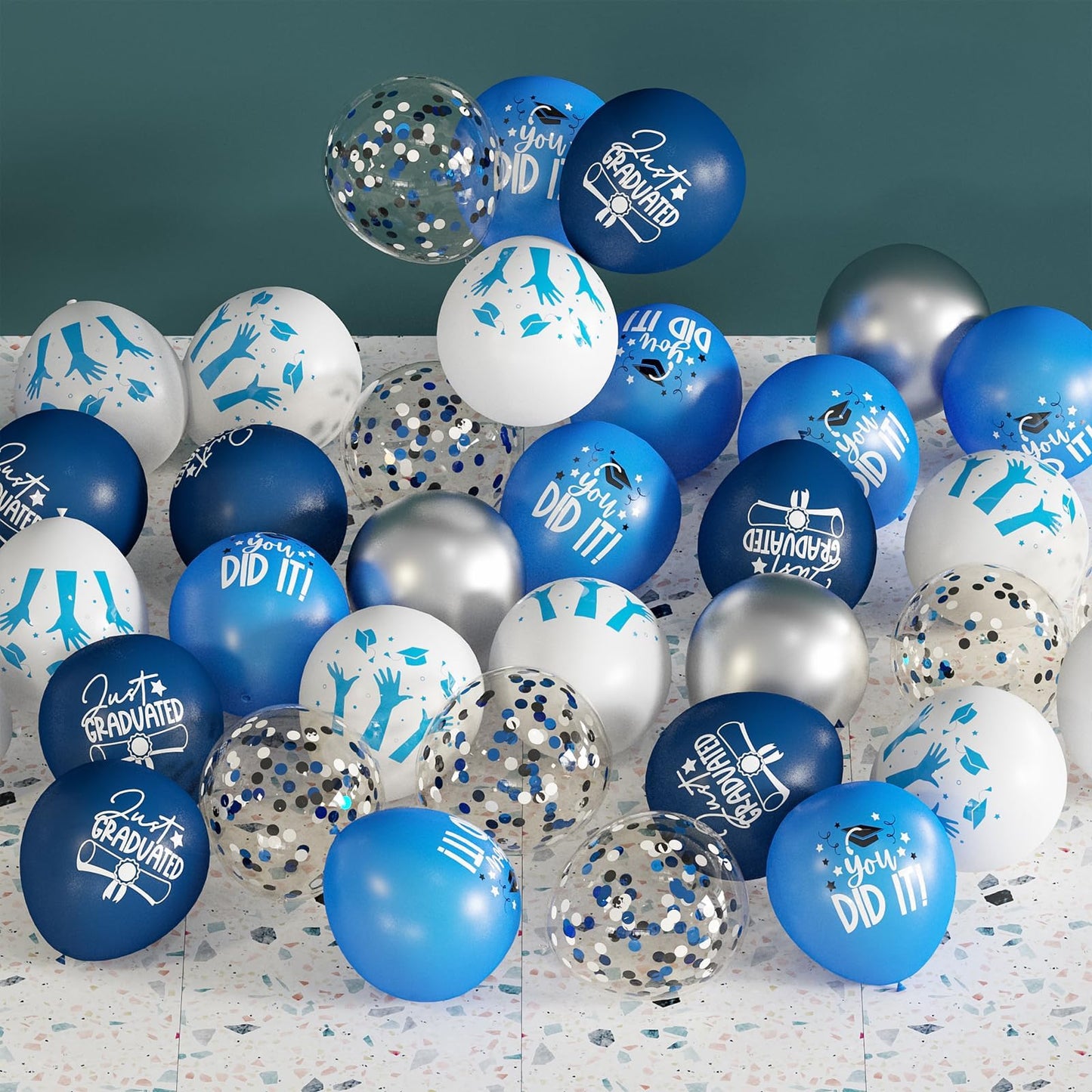 2025 Graduation Party Decorations, 70Pcs Graduation Balloons Blue And White Graduation Decorations For College High School Class Of 2025 Congrats Grad Party Decor