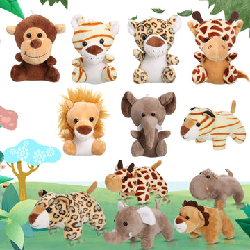 Sumind 12 Pieces Valentine'S Day Mini Stuffed Forest Animals Jungle Animal Plush Toys 4.8 Inch Cute Plush Elephant Lion Giraffe Tiger Plush For Animal Themed Parties Achievement(Sitting, Lying)