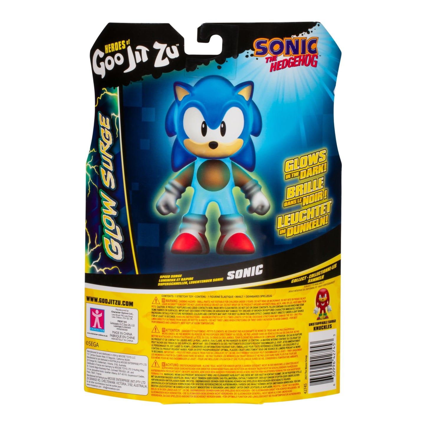 Heroes Of Goo Jit Zu Sonic The Hedgehog, Speed Surge Sonic, Powered Up With Glow Surge Giving Him Glow-In-The-Dark Powers, Squishy, Stretchy Filling, Stretch Him Up To 3 Times His Size