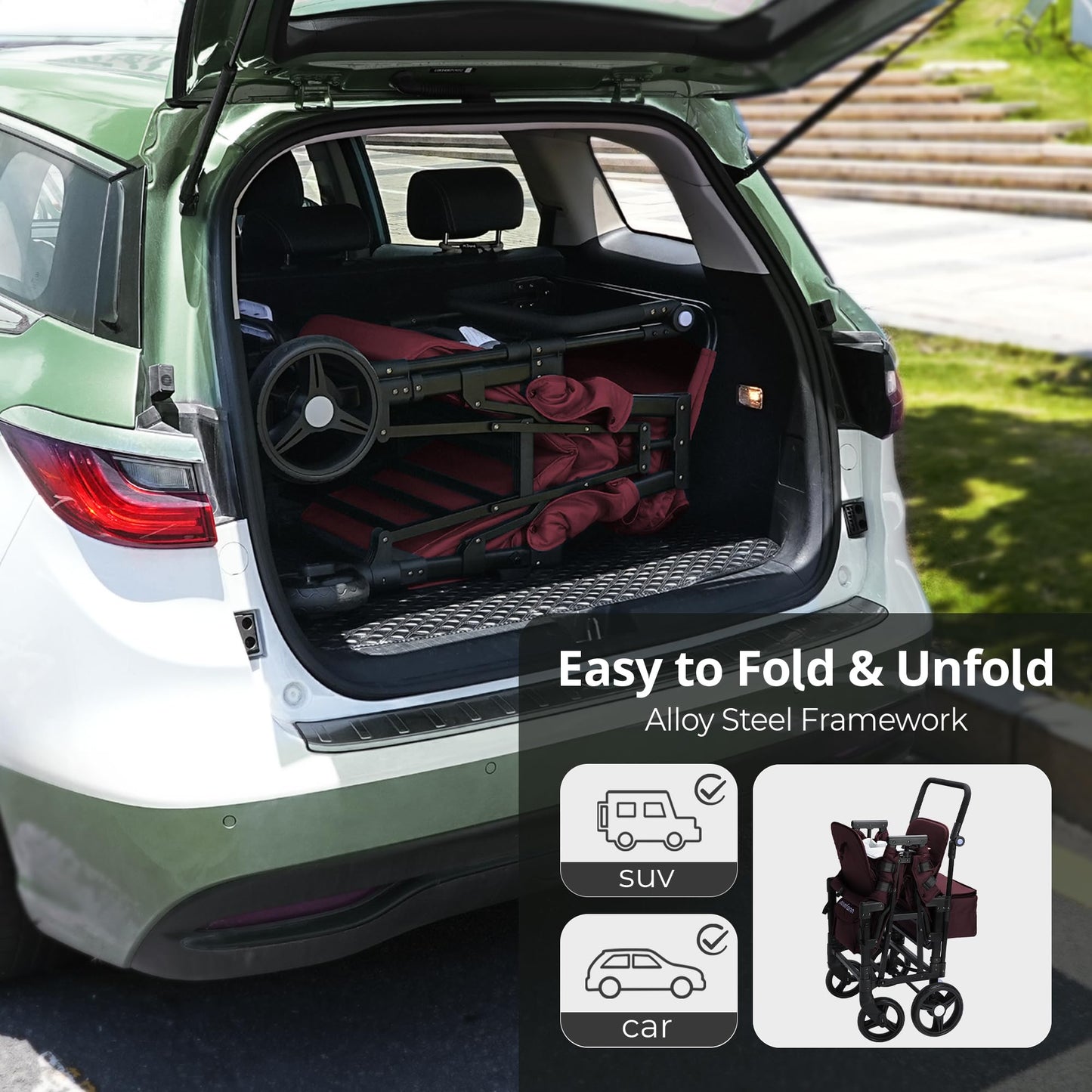 Momfann Stroller Wagon For 2 Kids, Baby Wagon Stroller With Adjustable Handle For Infants And Toddlers With Canopy & Organizer,