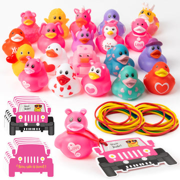 H1Vojoxo Valentine Rubber Ducks Cruise - 60Pcs Valentine Rubber Ducks With Car Shape Tags For Ducking Games Valentines Party Fav