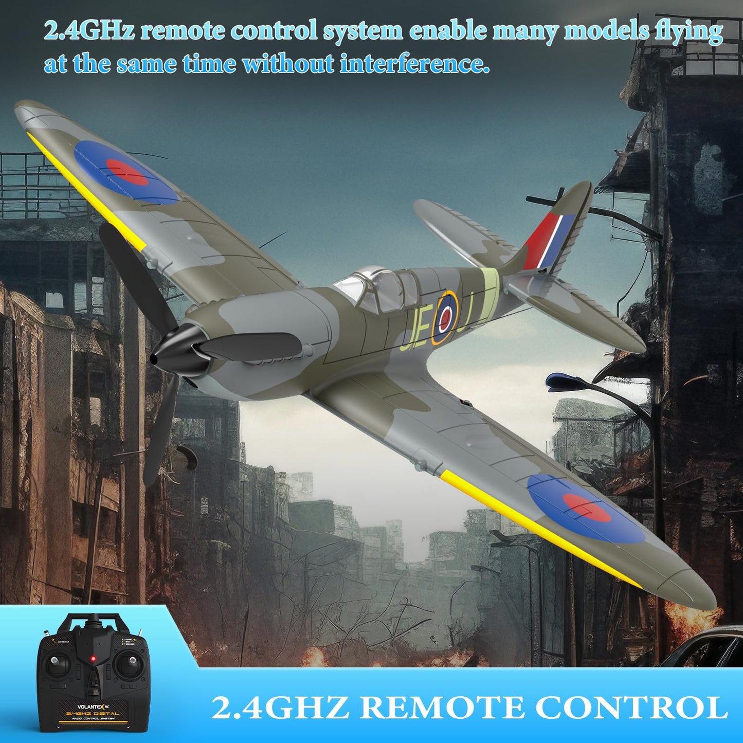 Gluiseur Remote Control Aircraft Plane, Spitfire V2 Rc Plane With 3 Modes For Easy U-Turns And Control For Adults & Kids (Blue)