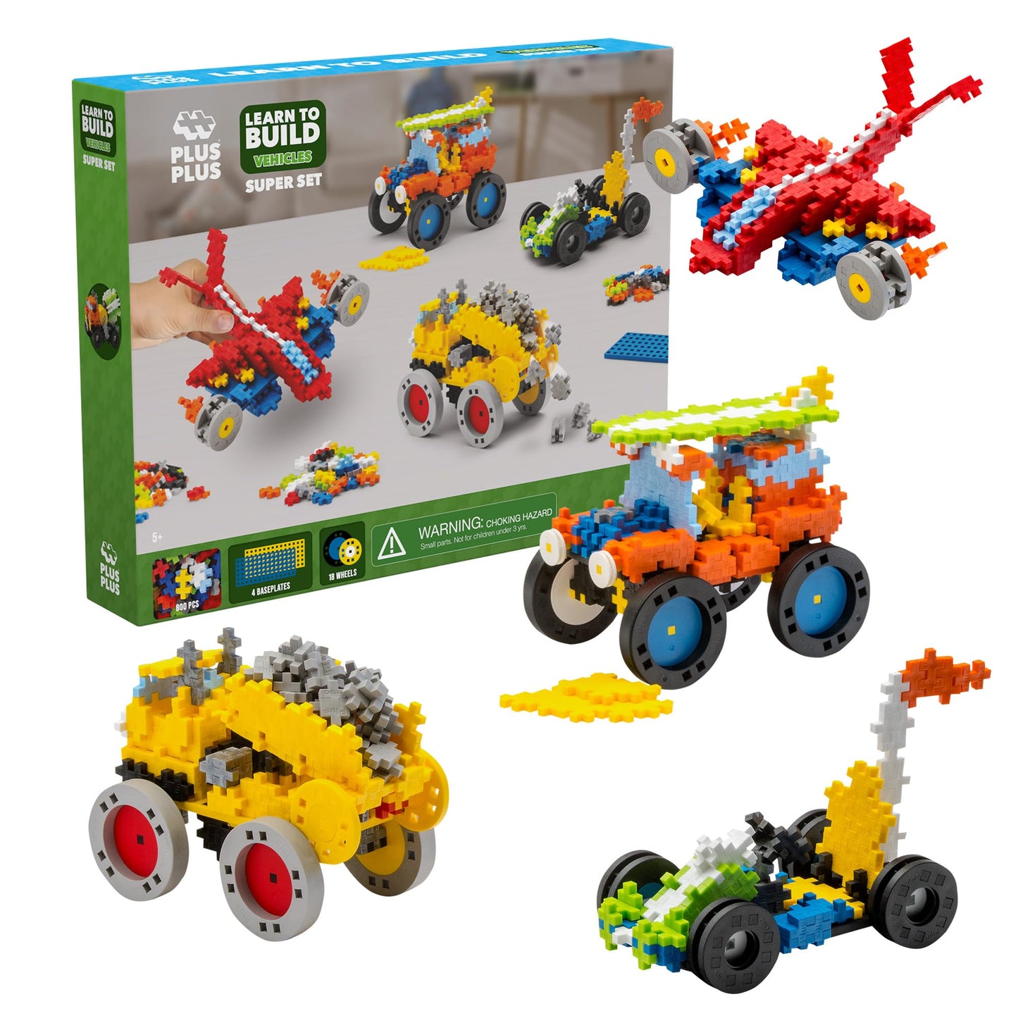 Plus Plus - Go! Learn To Build Vehicles Super Set, 800 Pieces - Construction Building Stem/Steam Toy, Interlocking Mini Puzzle B