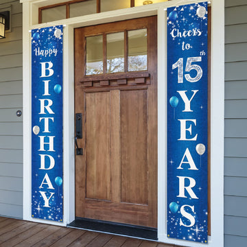 Happy 15Th Birthday Yard Sign Door Banner - Cheers To 15 Years Birthday Party Decorations Supplies For Men Women - Blue