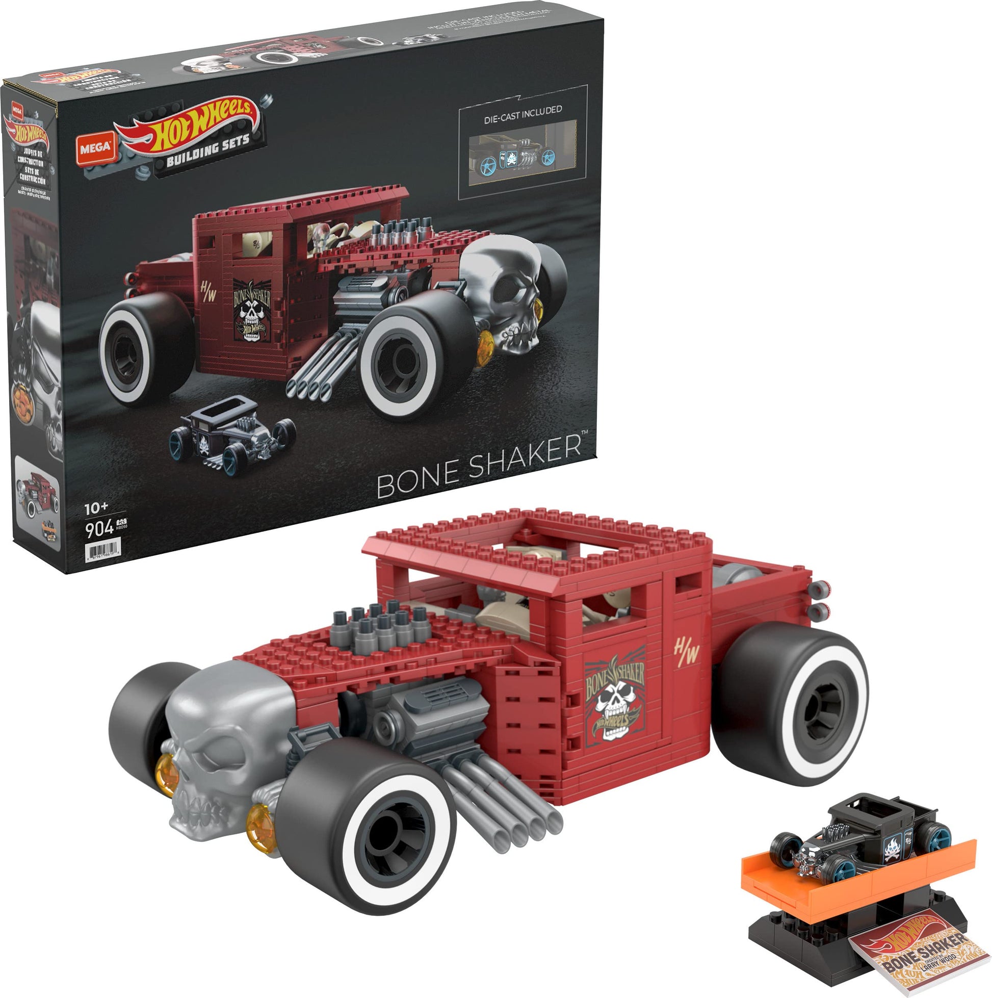 MEGA Hot Wheels Bone Shaker Building Set  Rolling Wheels and Authentic Features  Collector Gift Set for mature-themed Builders  Toy Gift Set for Boys and Girls