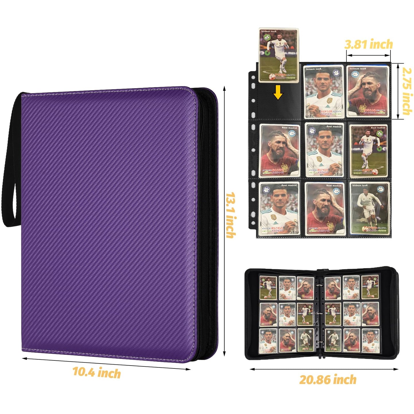GERMUN 9 Pocket Card Binder  enhanced Zip Trading Card Binder  720 Double Sided Pocket PU Card Collection Binder  Collector Card Album  Card Folder for MTG  TCG  Sports Cards  Game Cards (purple)