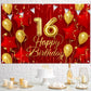 NC 16th Birthday Backdrop Banner Decorations Red and Gold for Boys Girls Happy 16 Years Old Bday Background Photography Party De