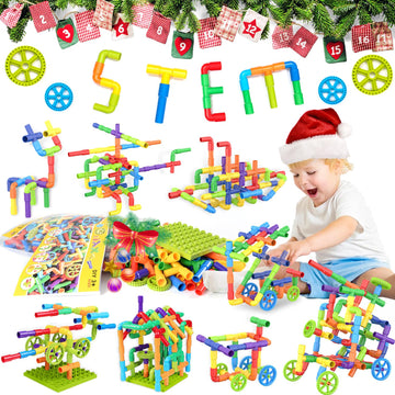 Wishalife 175 Pieces Stem Building Blocks Set, Kids Tube Locks Construction Set With Baseplate, Preschool Educational Pipe Toy Gift For Toddler Aged 3+