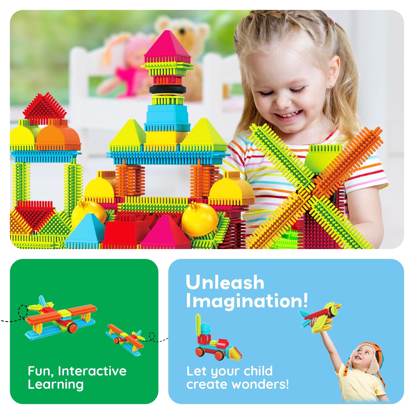 PicassoTiles 120pcs Hedgehog Building Blocks Set - Multicolored Plastic Construction Toy for Kids Age 3+ - Model PTB120