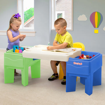 Simplay3 In-And-Out Sand And Water Sensory Activity Table For Toddlers, Kids All-Purpose Table With Lid And Built-In Storage, Bl