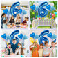 Biapian 40 Inch Blue Number 6 Balloons, Blue Large 6Th Birthday Balloons With 18'' Foil Blue Silver Heart Balloon Helium For 6Th