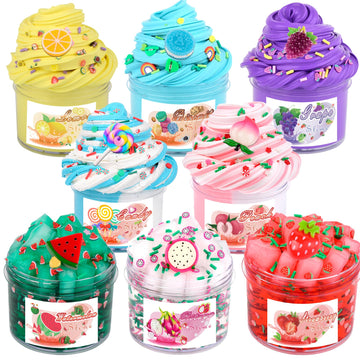 8 Pack Scented Slime Kit With 3 Clear And 5 Butter Slime,Peach Super Soft Non-Sticky,Jelly Cube Crunchy Crystal, Birthday Party