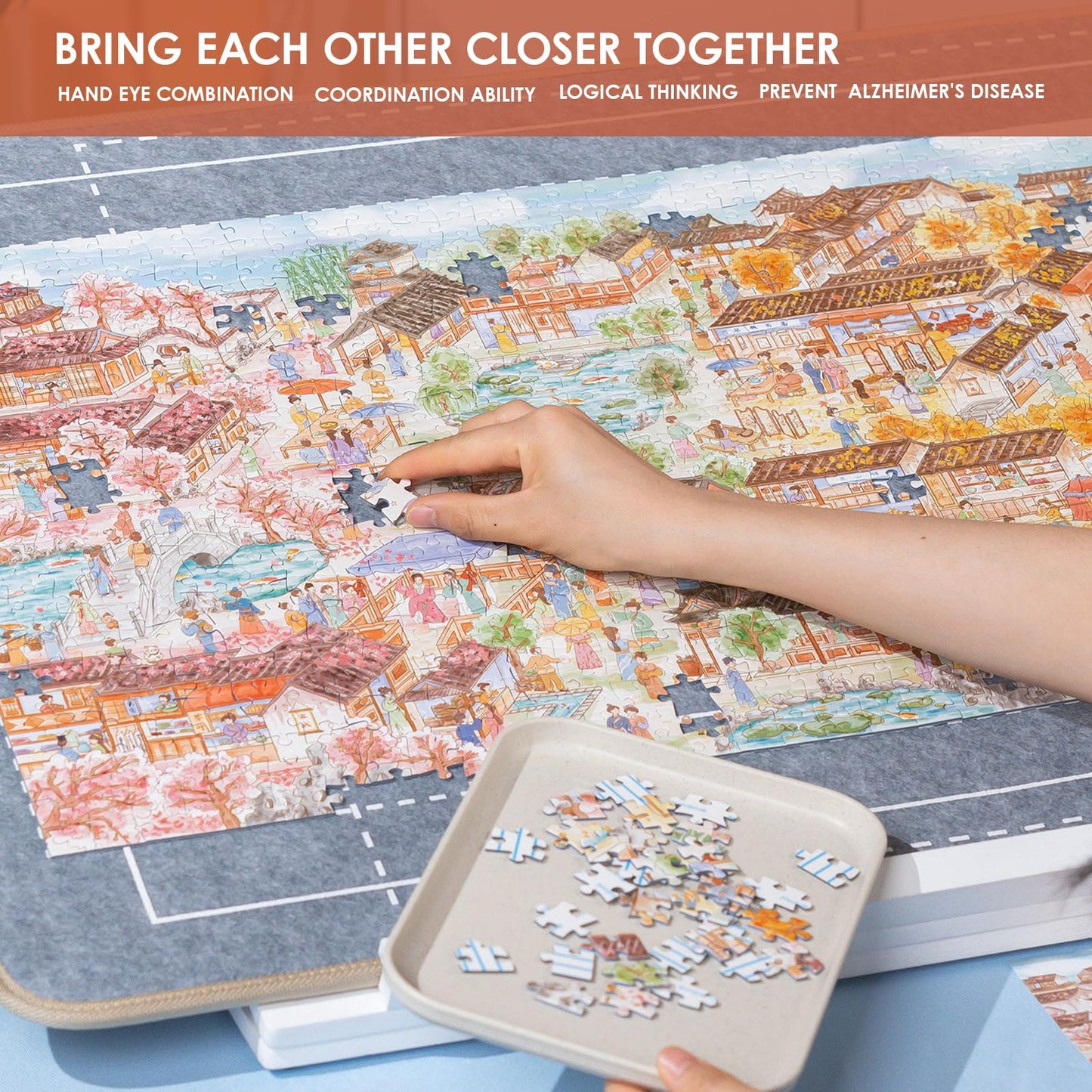 MOMIBOOK Puzzles for Adults 1000 Piece Jigsaw Puzzles of Suzhou Four Seasons Scenery, Photosensitive Discoloration Painting Imag