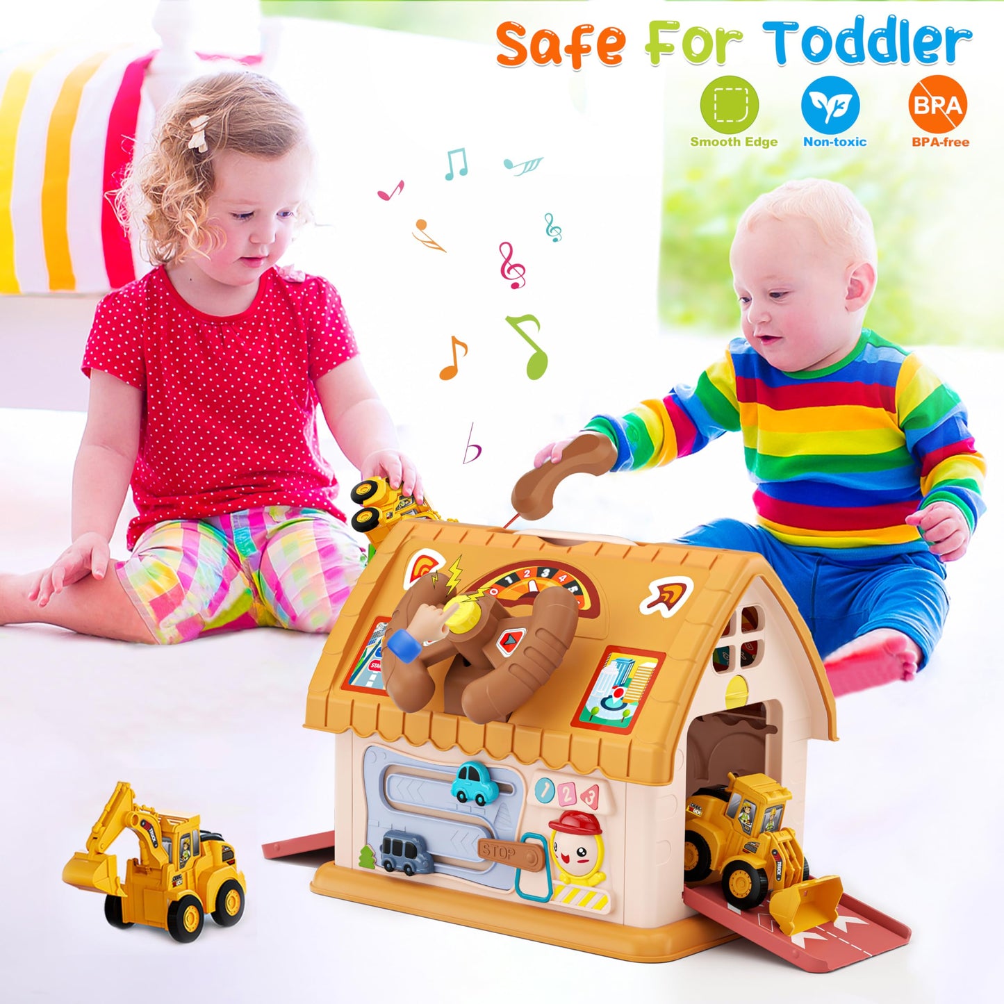 Toys For 1-2 Year Old Gifts, Montessori Toddlers Toys With Sound/Lights/Music/Clock/Car/Telephone, 8 In 1 Multi-Functional House