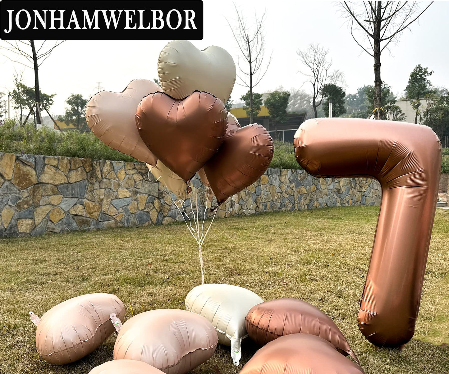 Jonhamwelbor 40 Inch Brown Number 7 Balloon Large Big Foil Helium Mylar Number Balloon With Heart Balloons For Girl Boy Seven Ye