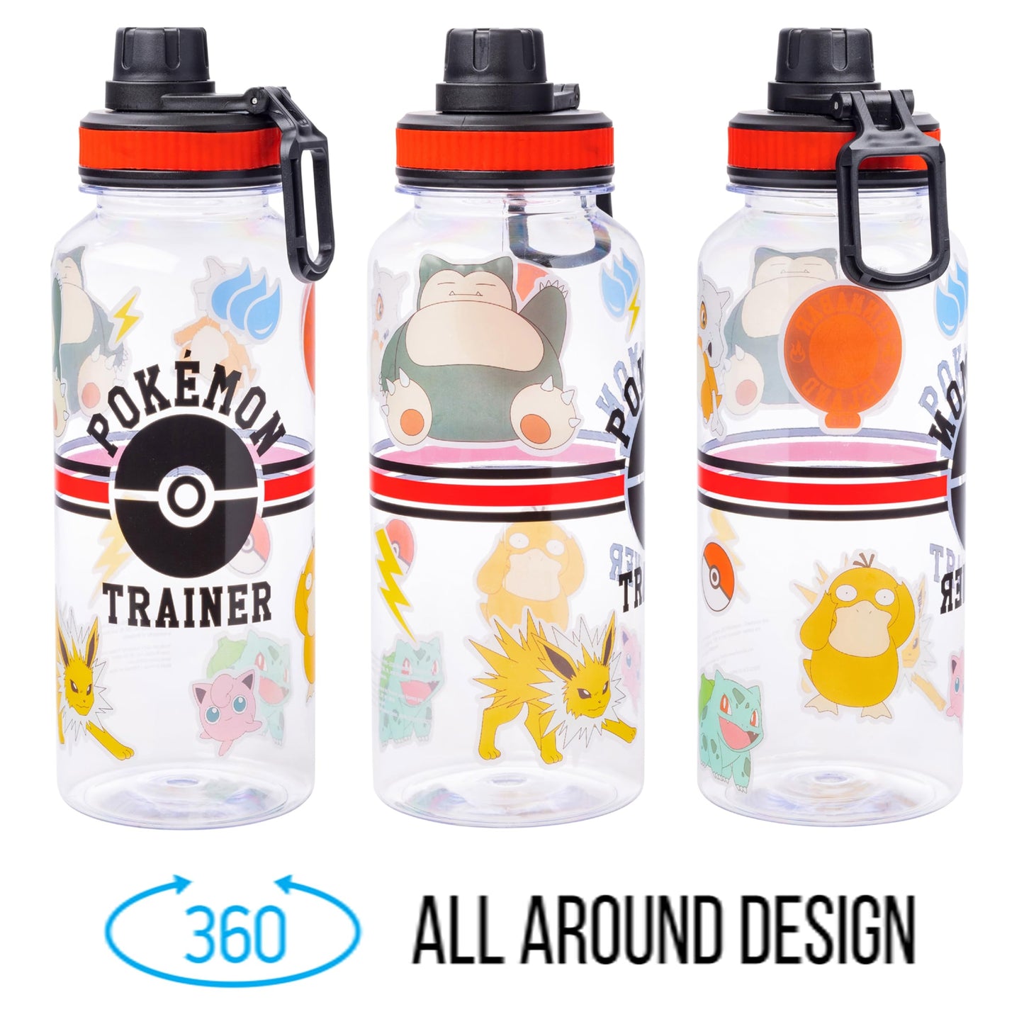 Silver Buffalo 32 oz Plastic Water Bottle - Pokemon Trainer Icons with Stickers, Model PK1515L5