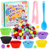 Icraftine 158 Pcs Fine Motor Skills Set - 150 Pom Poms, 6 Sorting Bowls, Tweezers, Spoon, Sensory Bin Filler For Preschool Kids