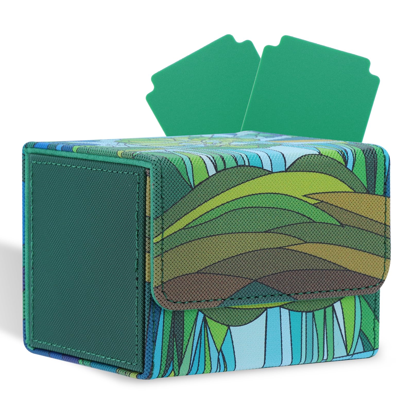 Tombert 150+ Premium Deck Box Case For Mtg Ptcg, Large Capacity With 2 Dividers, Fits 100+ Sleeved Cards Tcg Trading Card Games(Horizontal-Green)