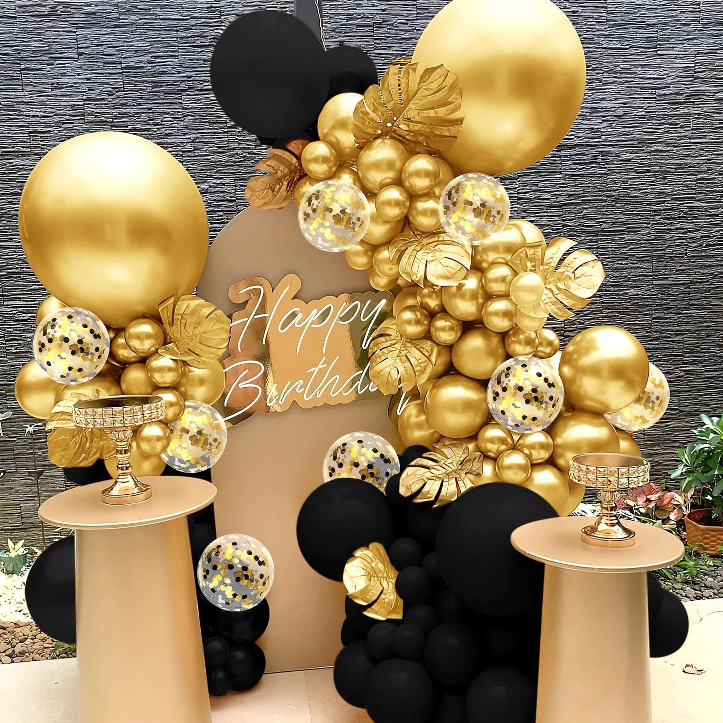 142 Pieces Black And Gold Balloon Garland Arch Kit Black And Gold Balloons Confetti Latex Balloons Black And Gold Party Decorati