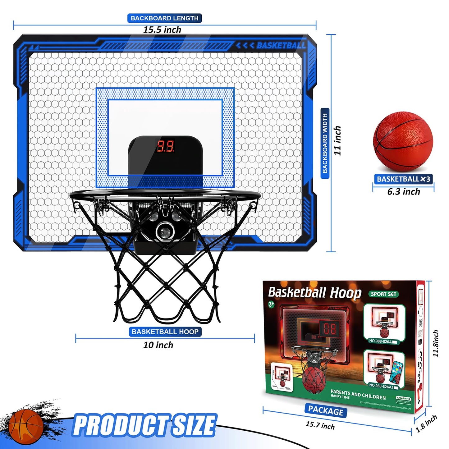 Basketball Hoop Indoor For Kids, Over The Door Basketball Hoops With Led Lighting & Audio Scoreboard, Mini Basketball Hoop Baske