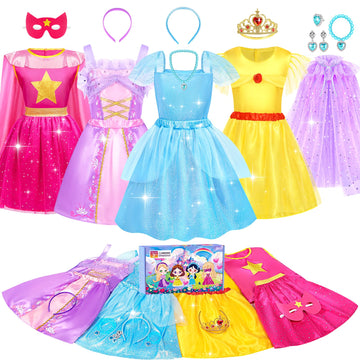 Jeowoqao Princess Dresses For Girls, Princess Dress Up Clothes Little Girls Princess Costumes With Capes Toys Christmas Birthday Gift For Toddler Girl Age 3 4 5 6