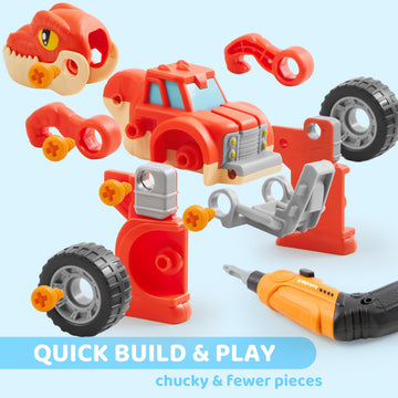 Lalalark Dinosaur Toys, 3 Pack Take Apart Dinosaur Toys with Electric Drill, Transforming Construction Building Toys, Two-Way Sw