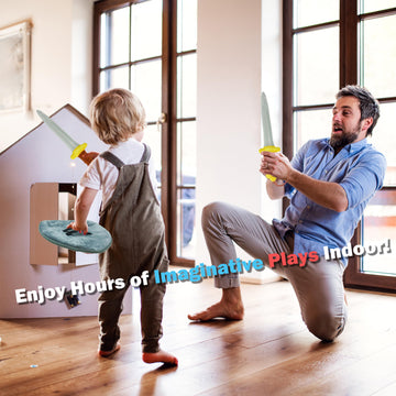 June Garden Little Knights decorative replica blade and Shield Playset - Safe Plush Soft Pretend Play  - Gifts for Kids - Blue