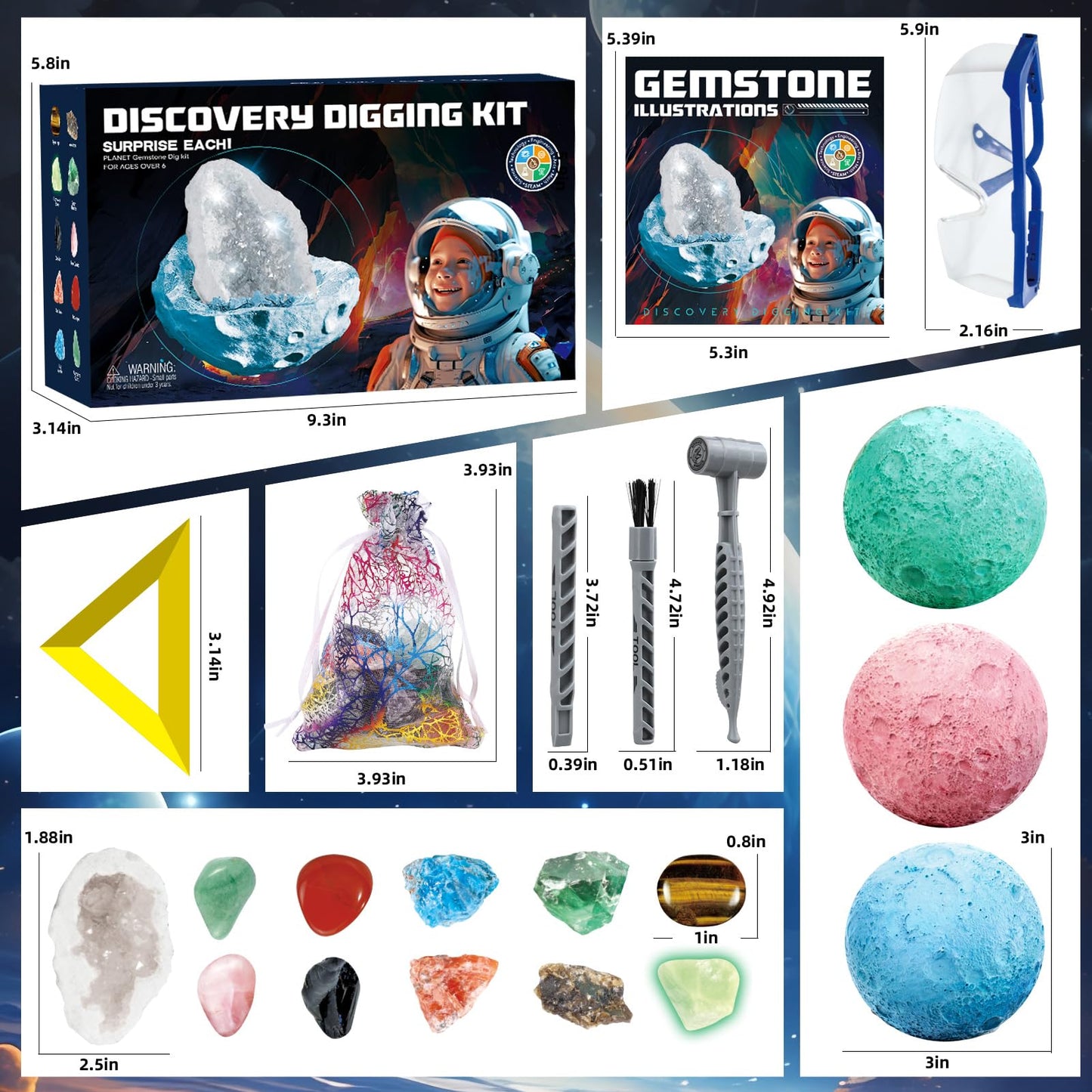 Woumserta Space Dig Kit - Gem Excavation Kit, Gemstone For Kids, Space Toys Dig Kits For Gemstone Collection, Space Planet Toys