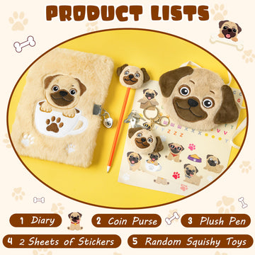 Cy2Side 6Pcs Bago Dog Diary With Lock And Keys For Girls Bago Dog Plush Secret Journal Diary Journaling Set For Writing Make Your Own Scrapbook With Crafts Idea Birthday Gifts For Teen Girls Diy Gifts