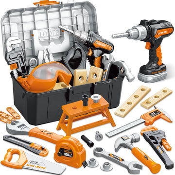 Kids Tool Set 46 PCS, Christmas Birthday Gifts for Kids Ages 3,4,5,6,7,8, Toddler Tool Set with Portable Tool Box & Electronic T