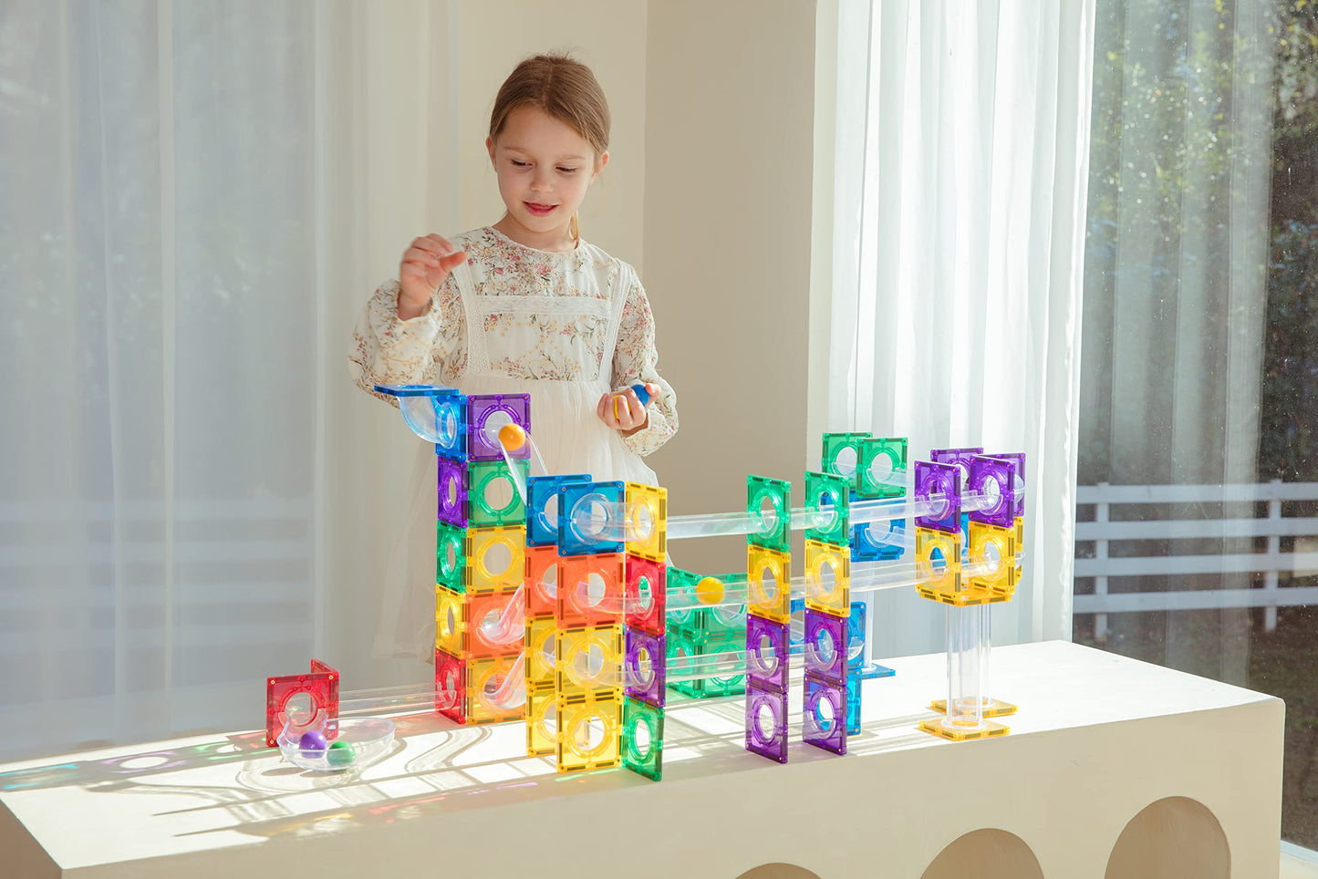 Megagontiles 120Pcs Premium Magnetic Tiles Marble Run|Magnet Tiles|Stem Authenticated|Magnetic Blocks|Magnetic Building Blocks|Magnets For Kids|Magnetic Tile Toy |Boys Girls Age 3 4 5 6 7 8