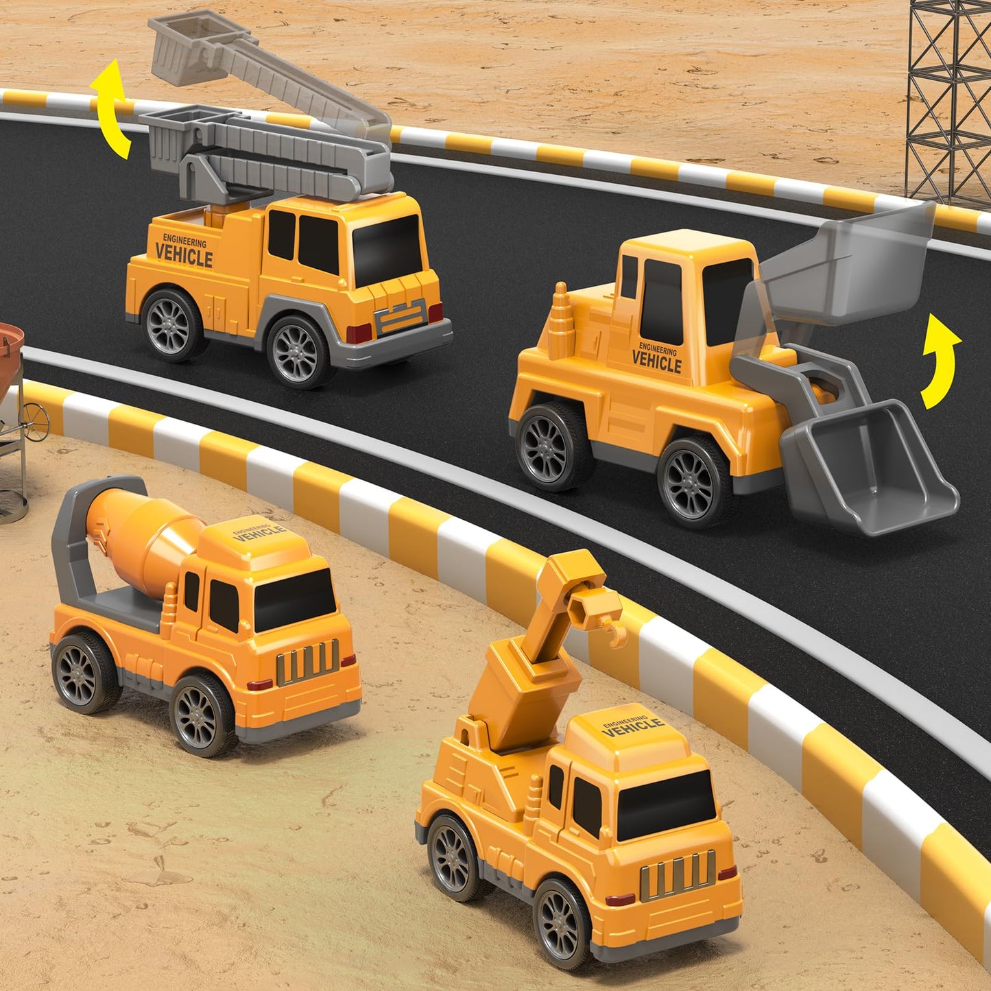 Beby Buty 8 in 1 Construction Trucks Cars Toys for Toddlers 3-5, Boy Toddler Car Truck Toys with Playmat and Light Sound, Birthd