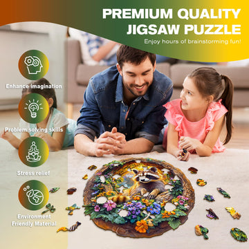 Wooden Puzzles for mature-themeds - Raccoon on Vacation Wooden Jigsaw Puzzle - Unique Animal Shaped Wood Puzzles mature-themed - Creative Birthday Gift Family Game 295pcs
