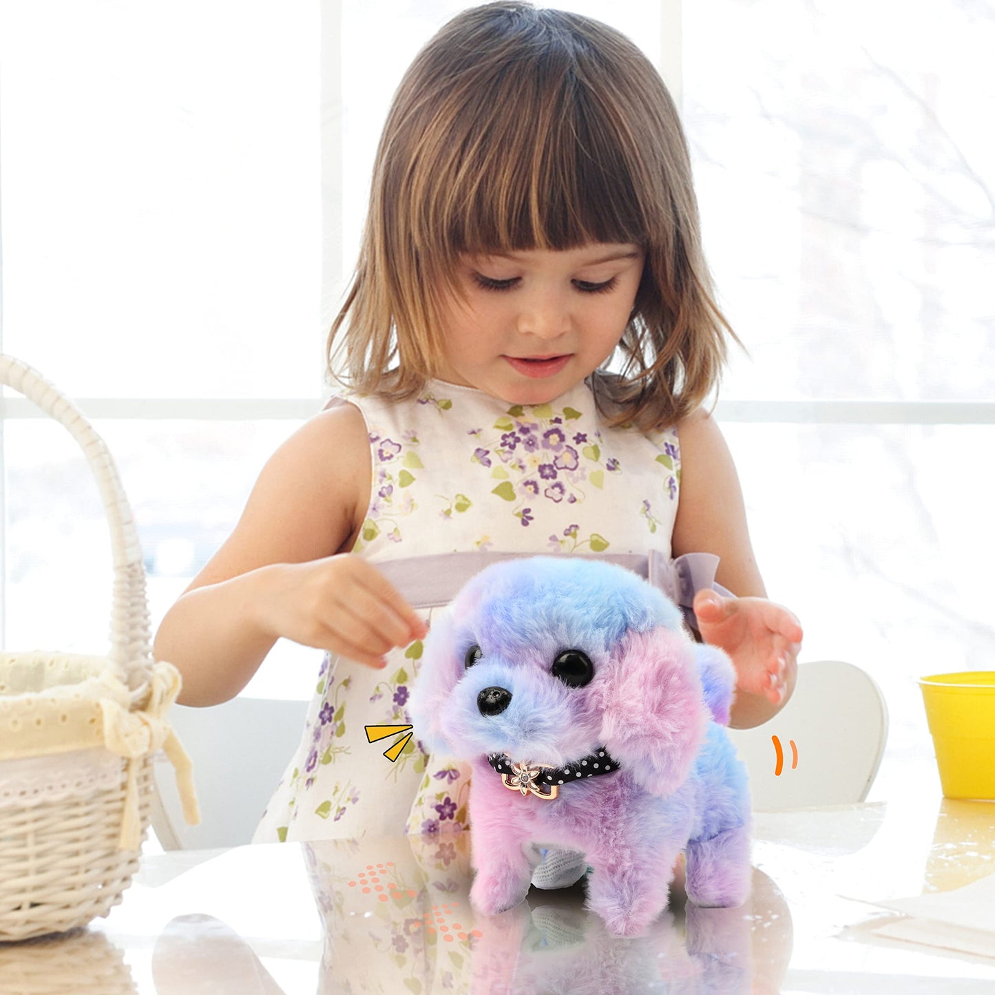 Easfan Walking Puppy Stuffed Animal Interactive Rainbow Dog Barking Tail Wagging Head Nodding Educational Plush Toy Easter Christmas Birthday Gifts For Toddlers Kids Girls, 7'